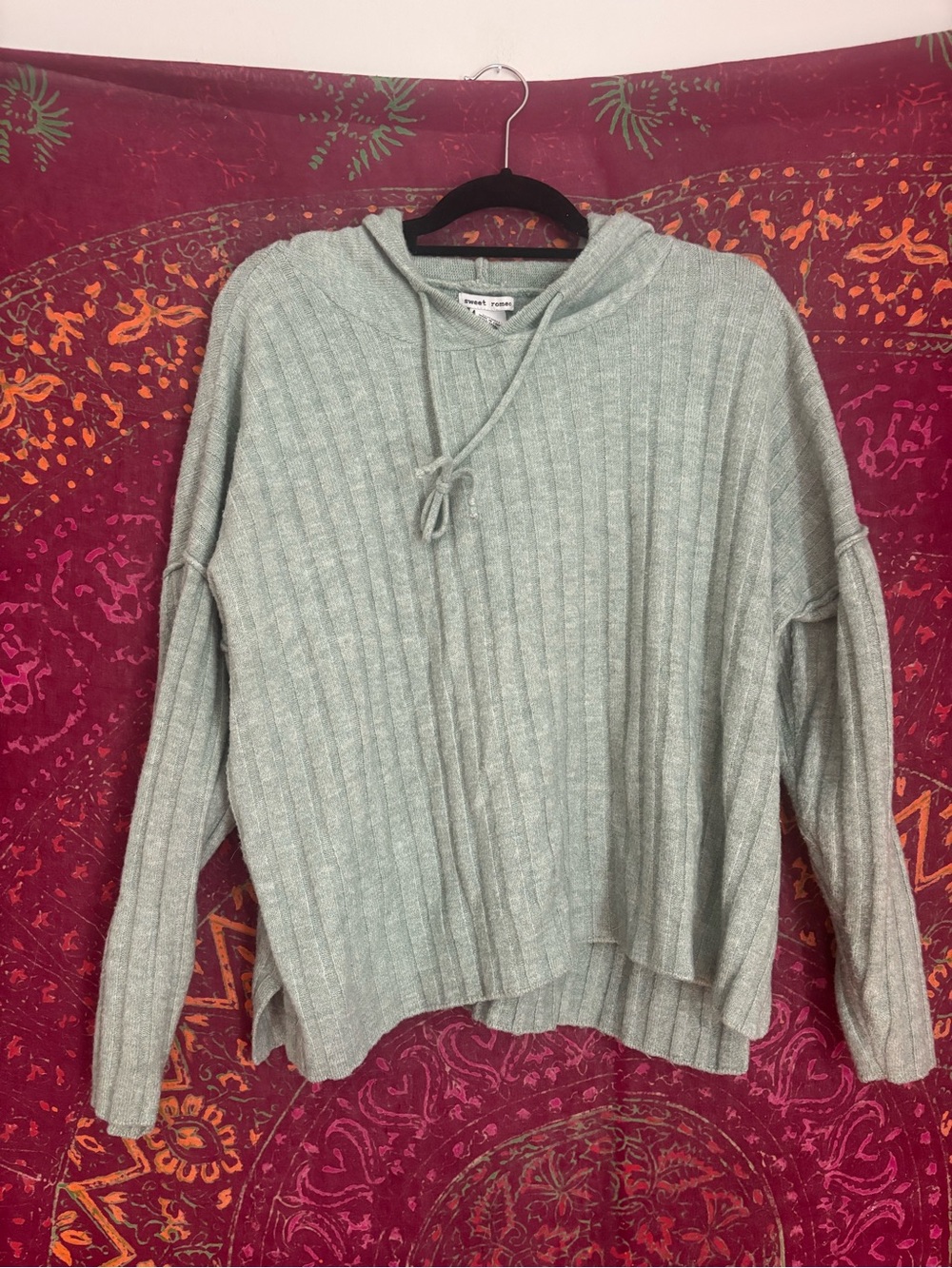 Sweet Romeo Light Sage Knit Hooded Pullover